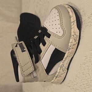 Baby Black White Gray Puma High Top Sneakers Shoes Velcro Ankle Strap Size 4C